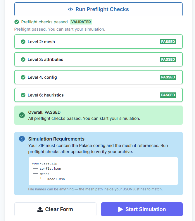 Start Simulation enabled after preflight passes