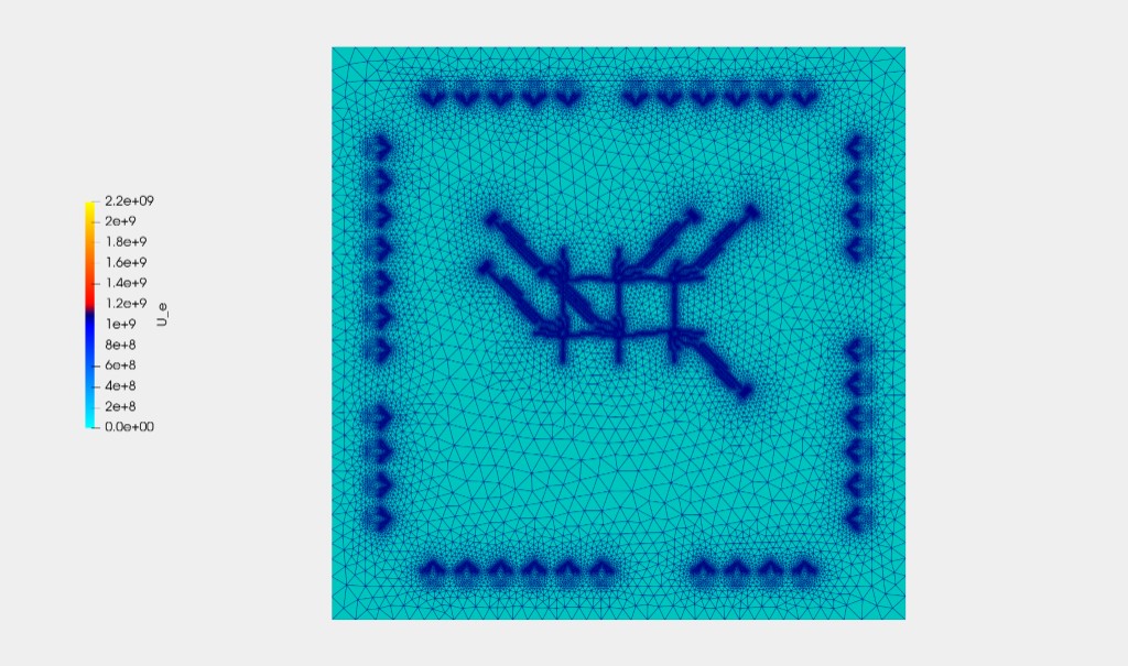 Electric energy density of a superconducting qubit grid eigenmode on a sapphire chip